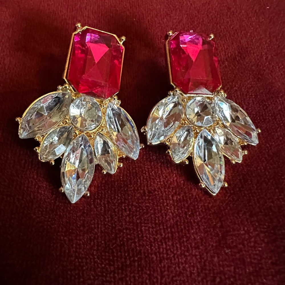 Gold-Tone Pink Crystal Drop Earrings - Brand Unspecified